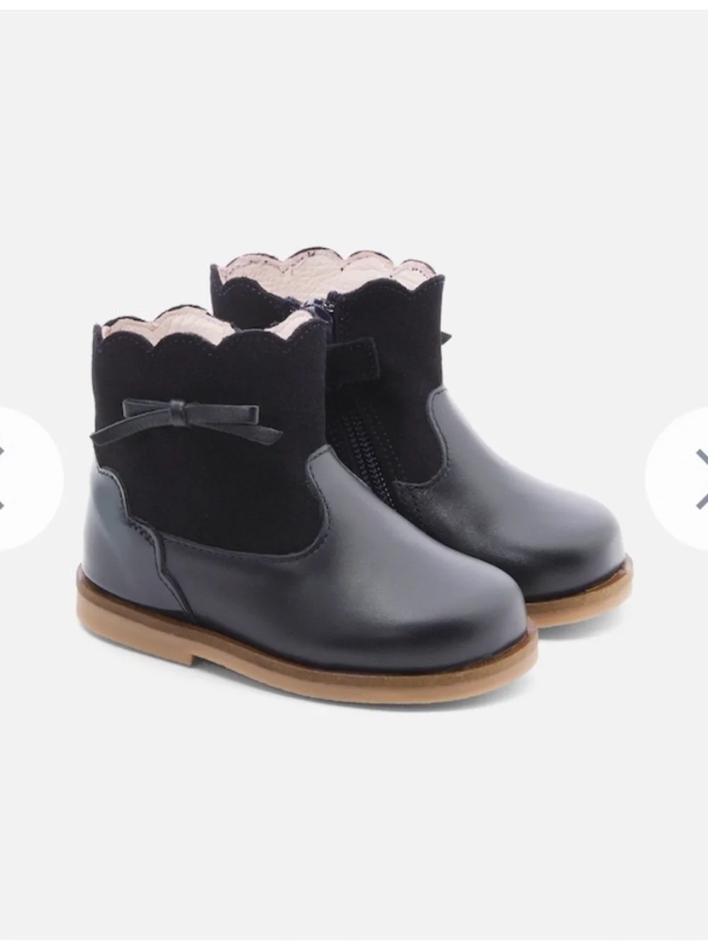 Jacadi Paris Girls' Navy Scallop-Top Ankle Boots with Bow Accent Size 24/T8